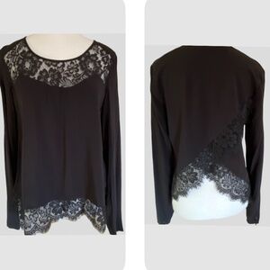 Guess Black Long Sleeve Lace Lightweight Casual Blouse Top- Sz-M